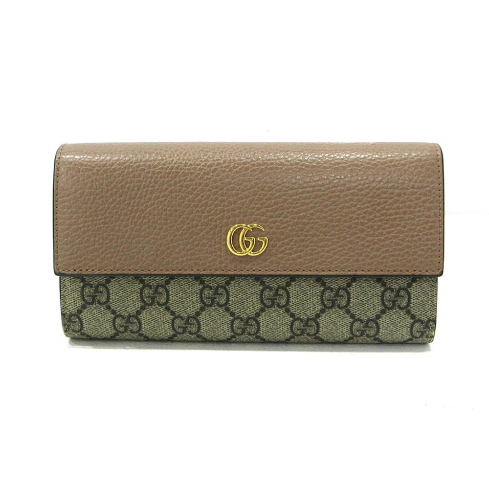 Gucci GG Supreme Double G Continental Wallet Bi fold Long Beige Cream